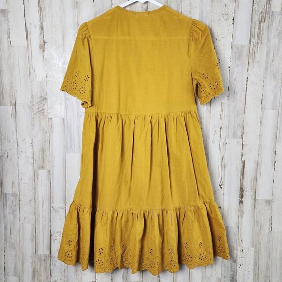 Knox Rose Eyelet Short Sleeve Boho Dress Mustard Size XS - Picture 2 of 11